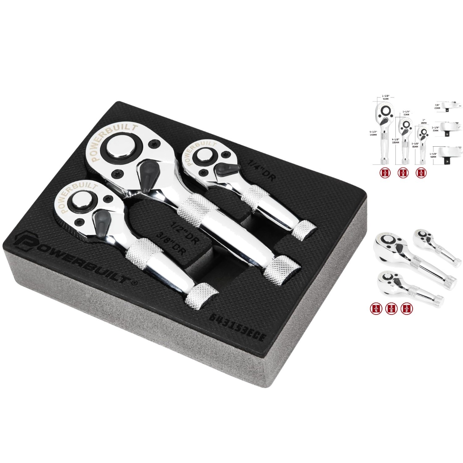 3-Piece Stubby Ratchet Set: 1/4, 3/8, & 1/2-Inch – Ultimate Access Tool