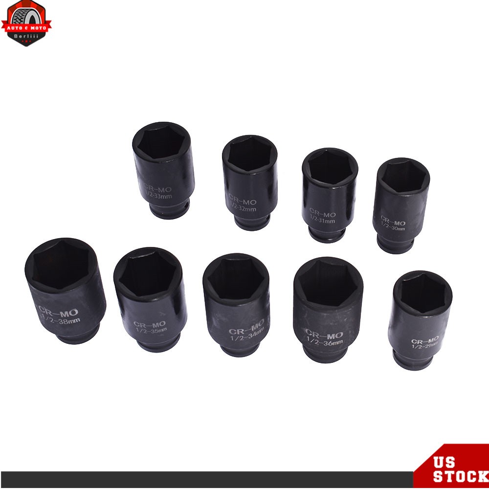 9pc Deep Impact Socket Set 1/2″ Drive Metric Axle Hub Nut Sockets 29-38mm w/Case