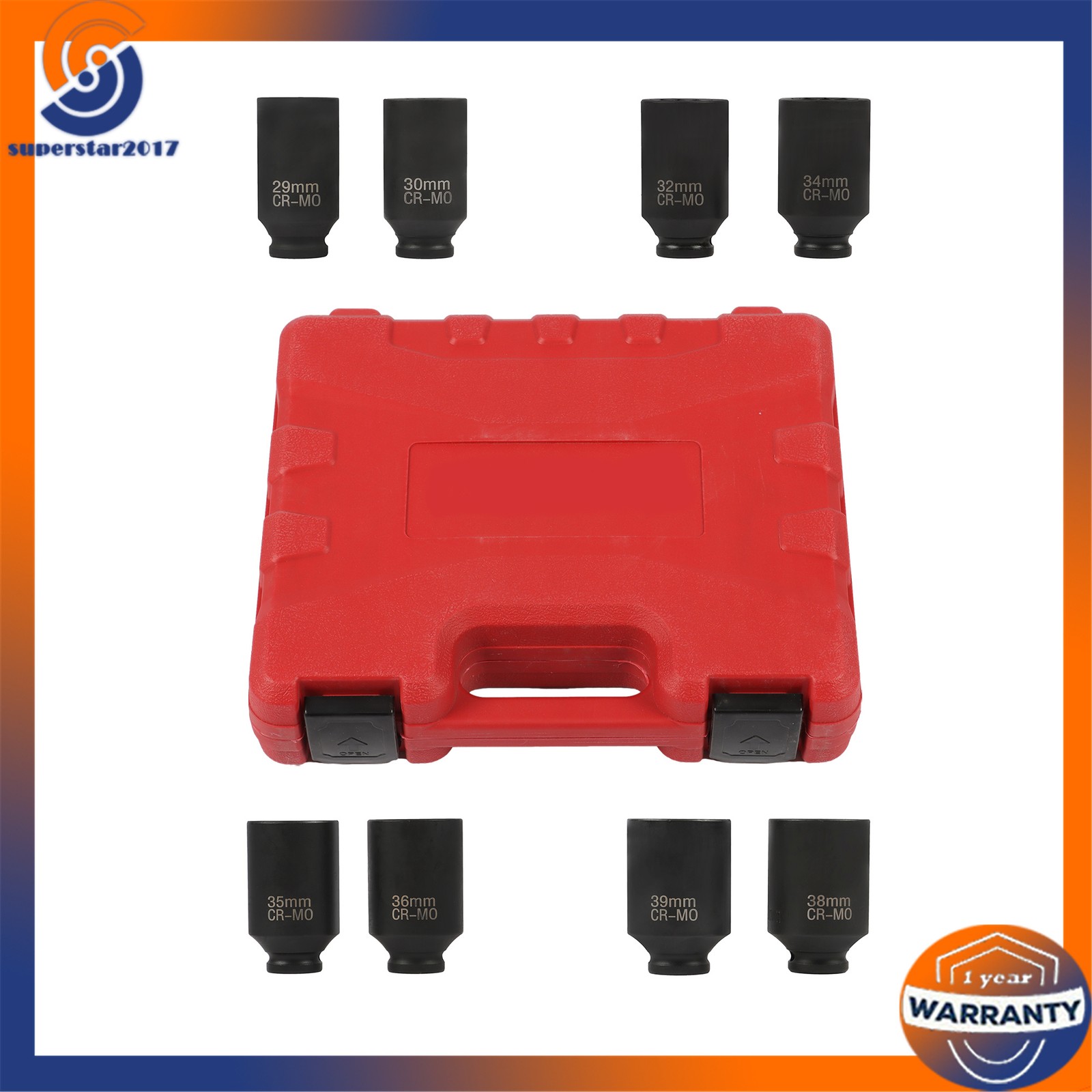 1/2″ Impact Socket Set 12Point 1″ to 1-1/2″Drive Deep Spindle Axle Nut 8PCS