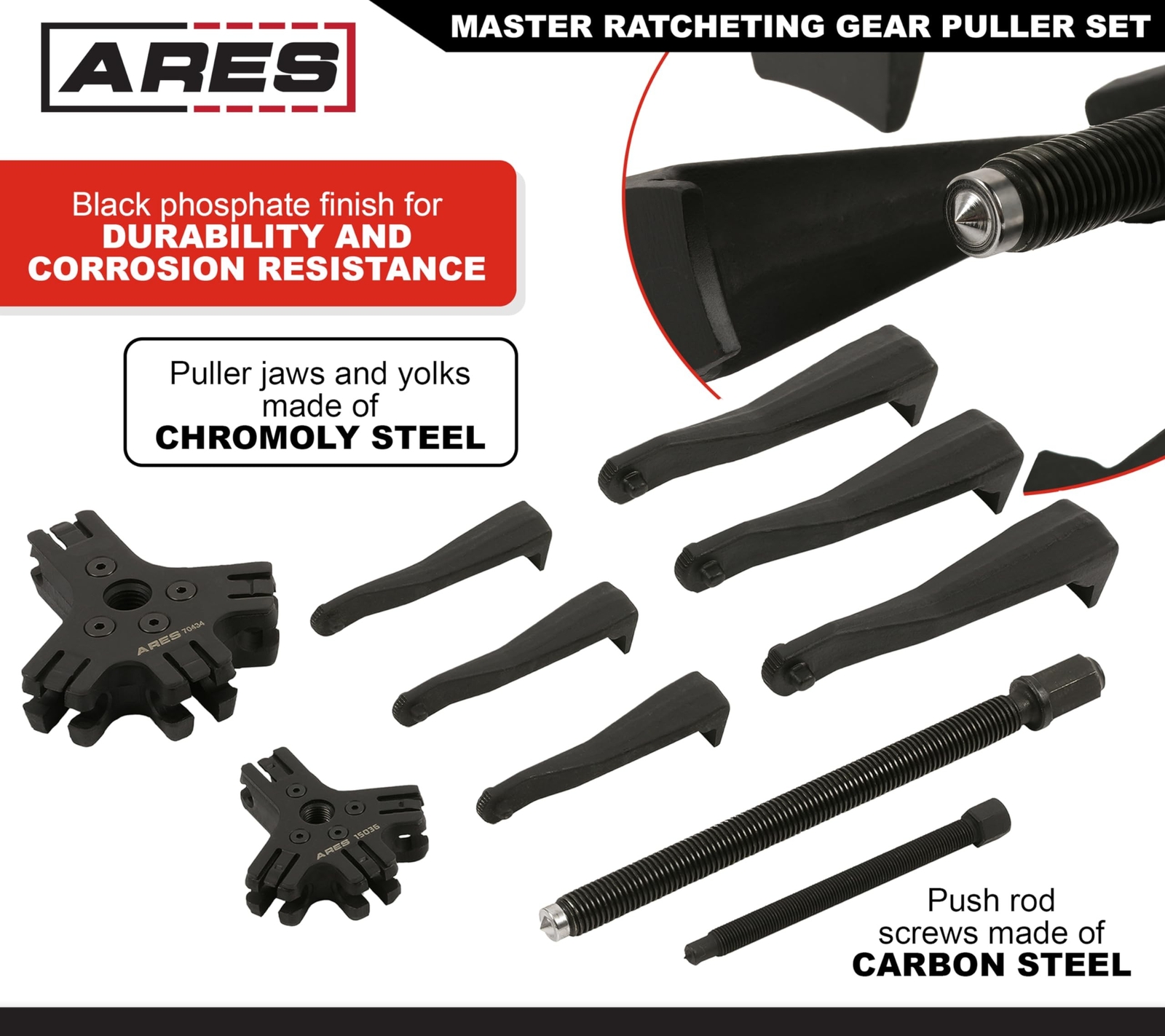 ARES 15095 – Master Ratcheting Gear Puller Set – Premium Chrome Moly
