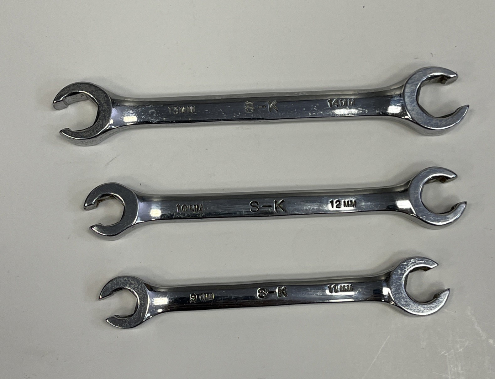 S-K Tools 8810 Metric Flare Nut Line Wrench Set 3pc 9-14mm Superkrome USA