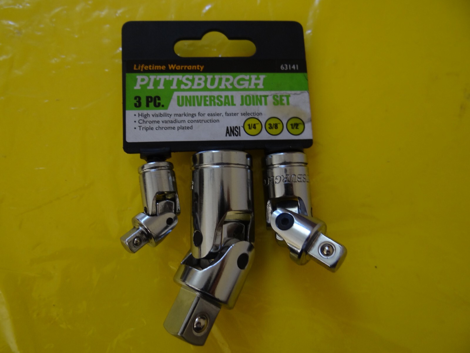 NEW Pittsburgh Universal Joint Set Three Pieces 1/4″ + 3/8″ + 1/2″ Chrome