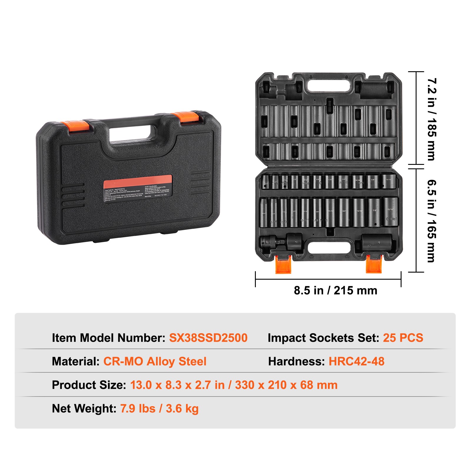 Uimoso Impact Sockets Set 25pcs 6-Point 3/8in Drive Bit Ratchet Tool Kit Case