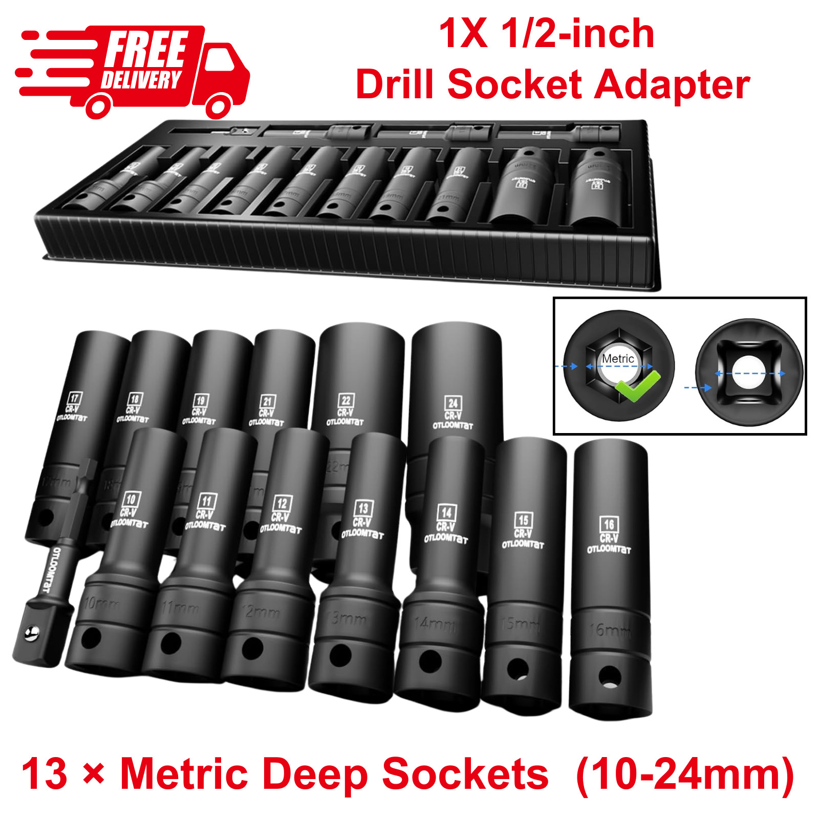 14-Piece 1/2-Inch Super-Rugged & Durable Impact Socket Set, Well-Made Industrial