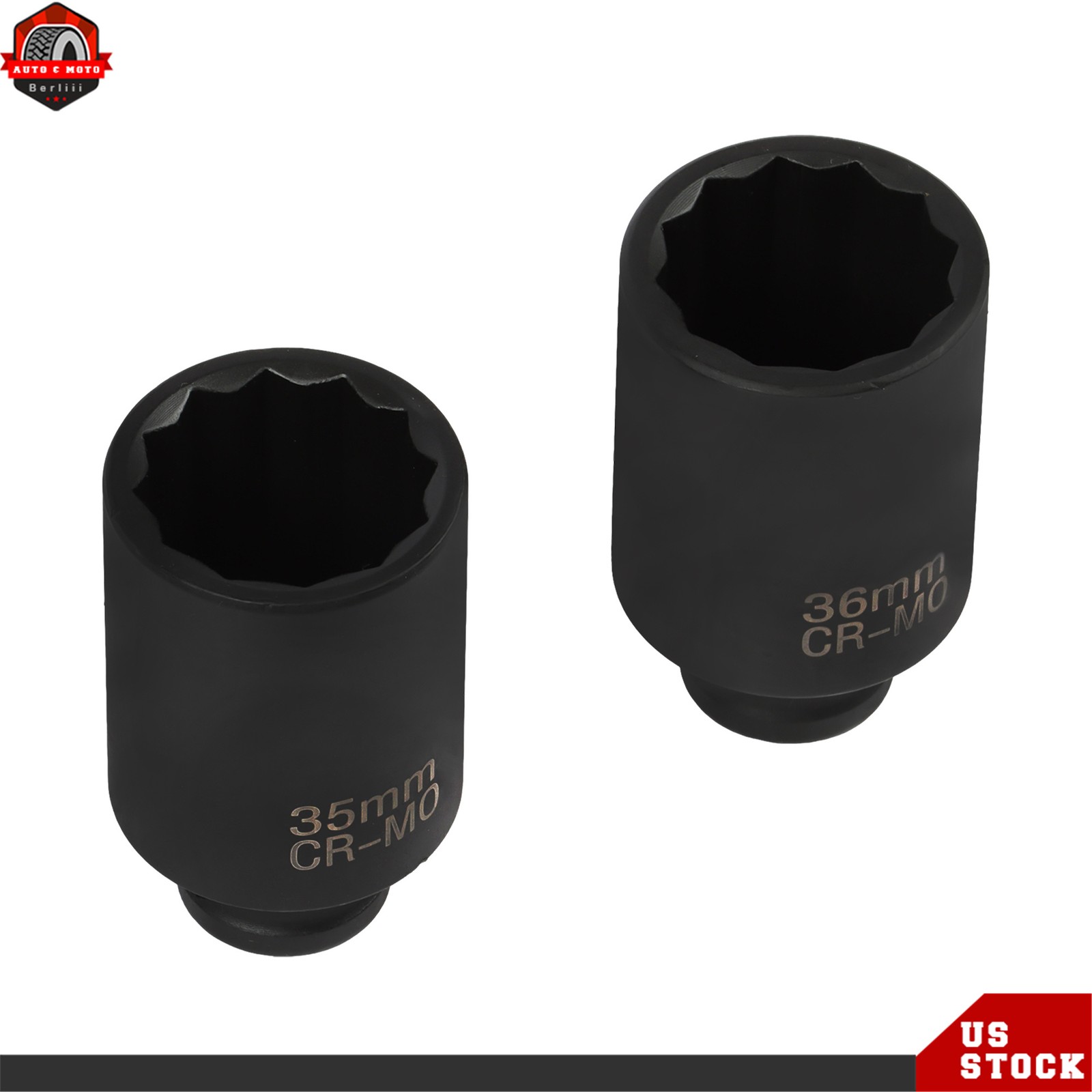 12 Point 1/2-Inch Drive Deep Spindle Axle Nut Impact Socket Set 29mm-39mm