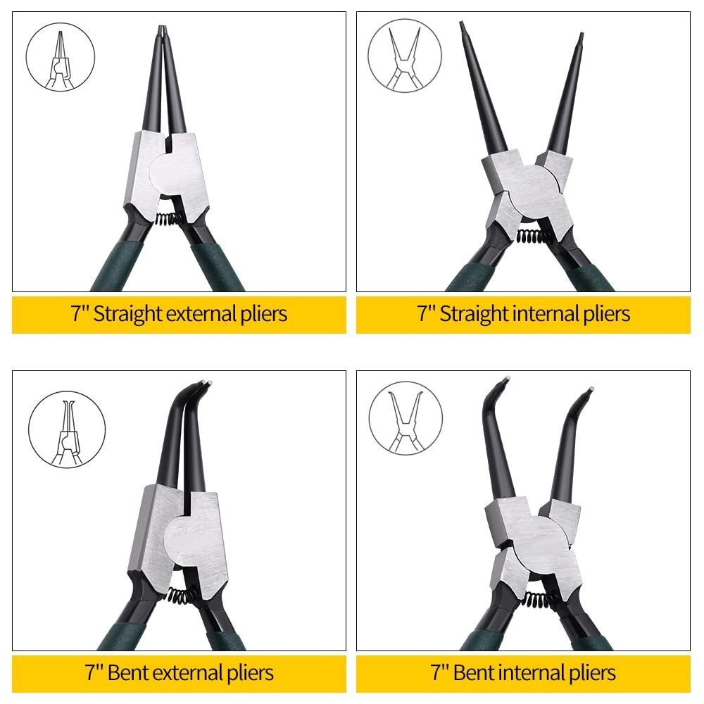 4pcs Snap Ring Pliers Set – 7″ Internal/External Circlip Kit, Heavy Duty Precisi