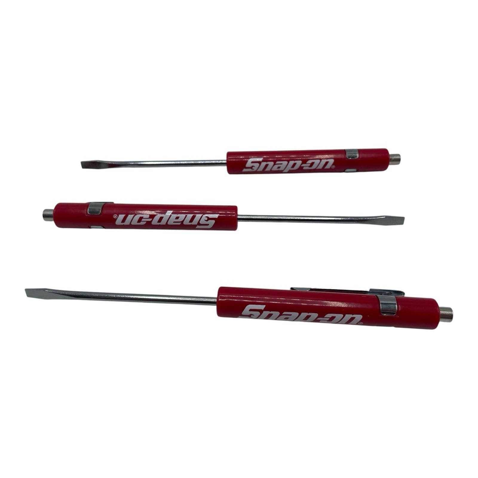 3 Pack Snap On Red Pocket Screwdriver Set Flat Tip Blade and Magnetic End