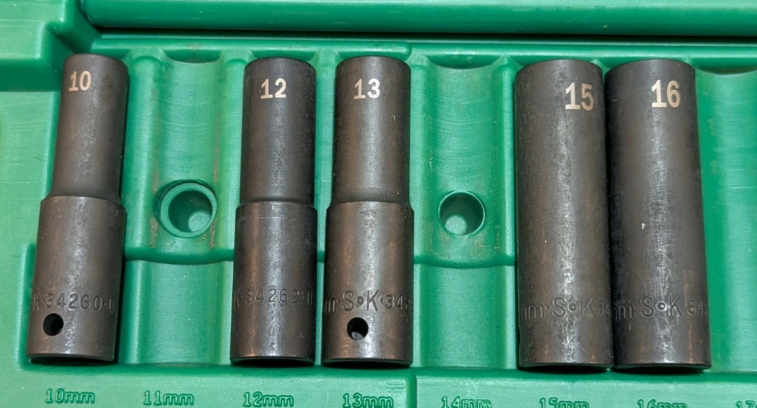 Vintage SK Tools 4053 1/2″ Drive Metric Impact Socket Set Incomplete With Case