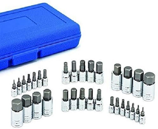 32pc MASTER HEX BIT SET (SAE & METRIC) SOCKET SET STANDARD ALLEN 1/4″ 3/8″ 1/2″