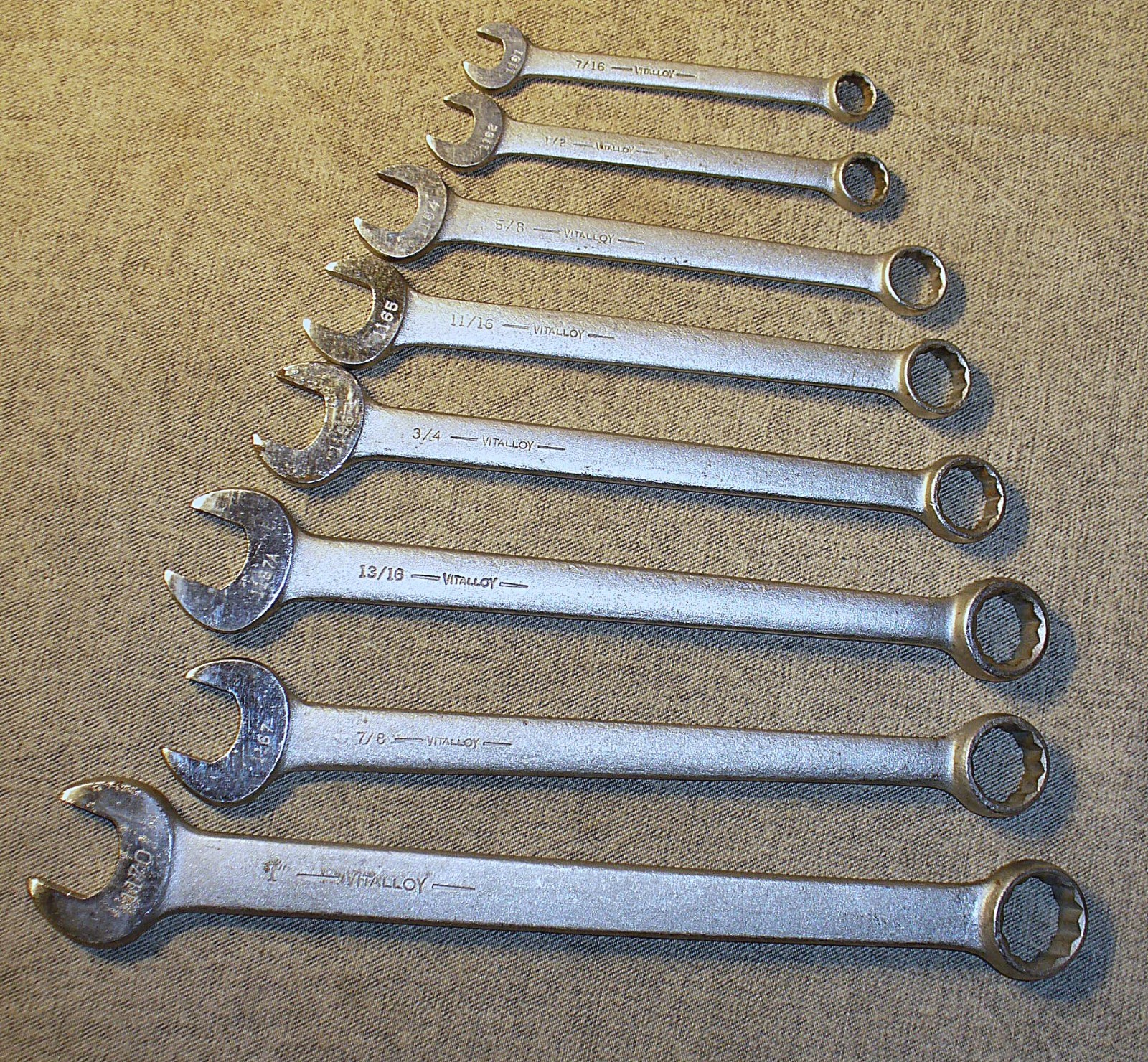 Vintage 8 Pc Billings Vitalloy Combination Wrench Set 1109-7/16 to 1” in Holder