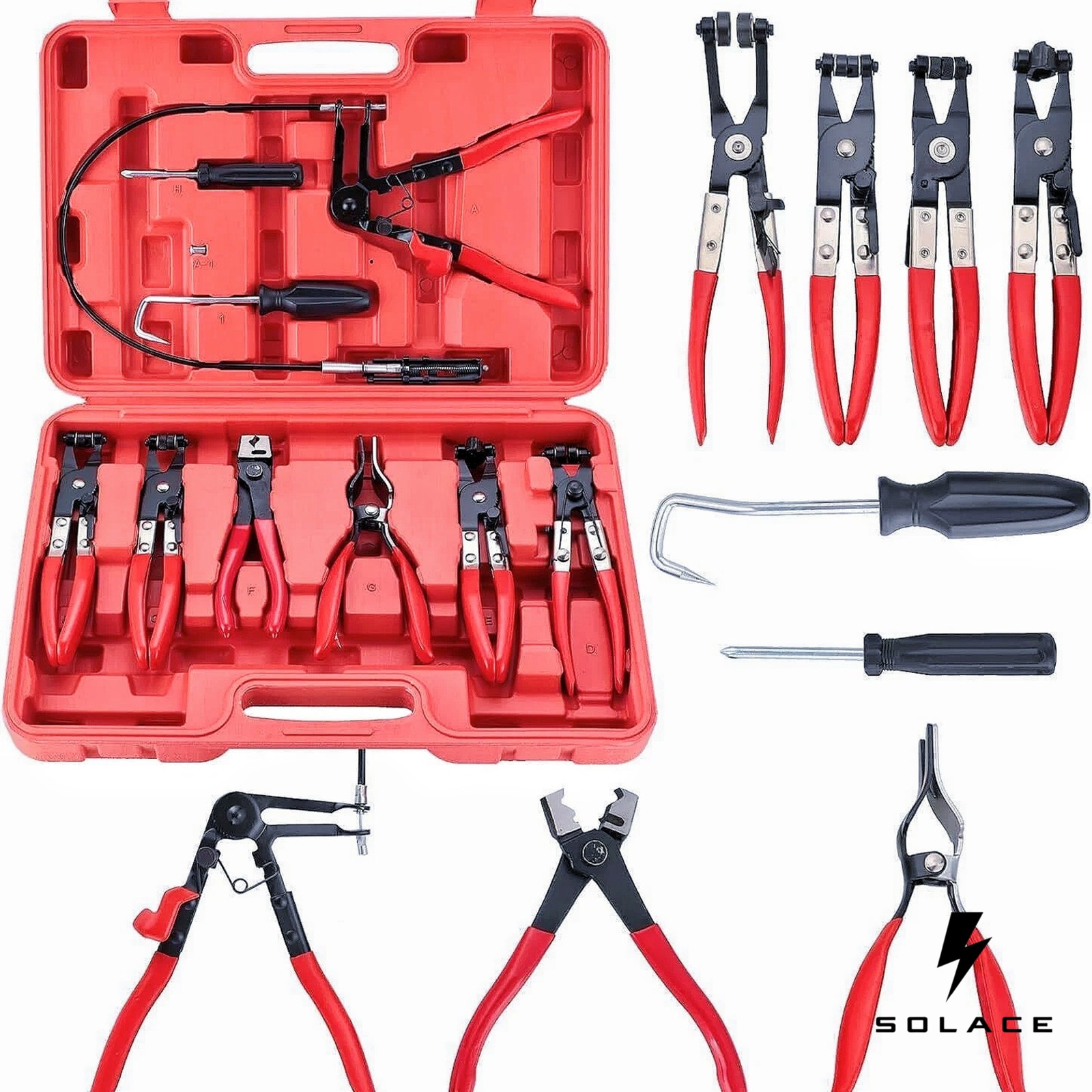 Hose Clamp Pliers Set Long Reach Fuel Oil Water Pipe Clip Removal Repair Tools