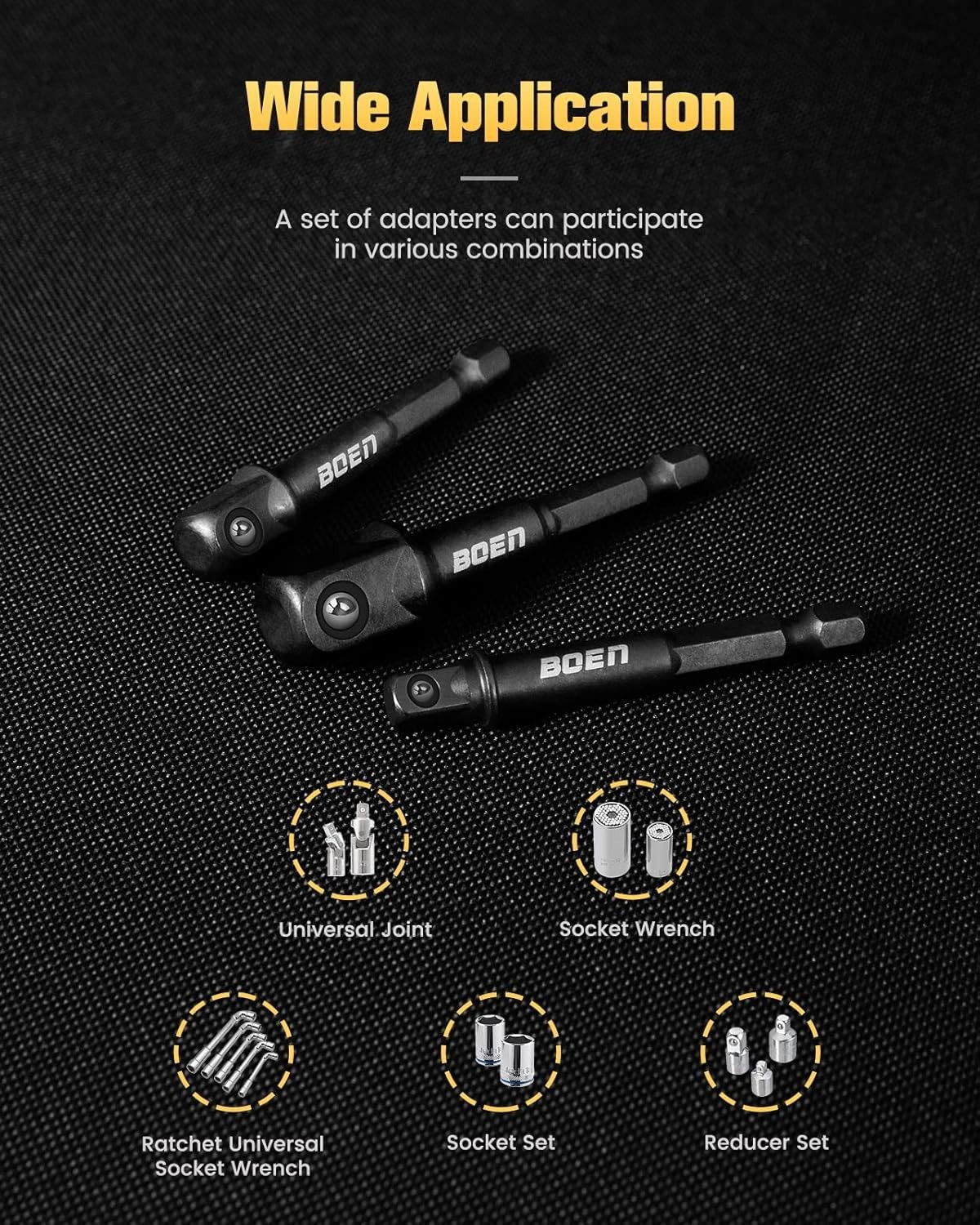High Torque 3-PCS Socket Adapter Set – 1/4, 3/8, 1/2 Inch for Professionals