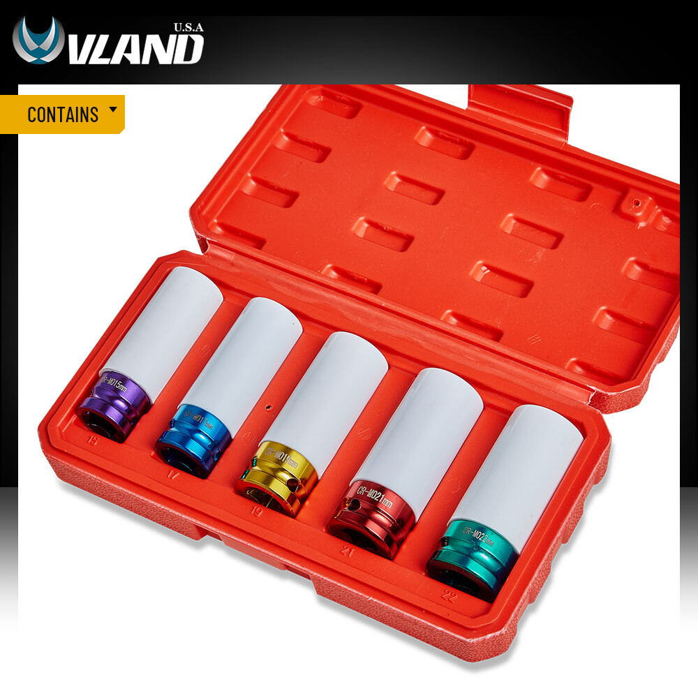 5Pcs/Set Lug Nut Socket Impact Socket 1/2″ Wheel Protector 15/17/19/21/22mm