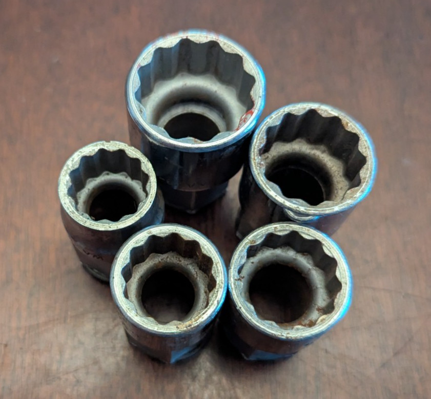Snap-On Pass Through Sockets Chrome SAE 12 Point 5/8, 11/16, 3/4, 13/16, 15/16