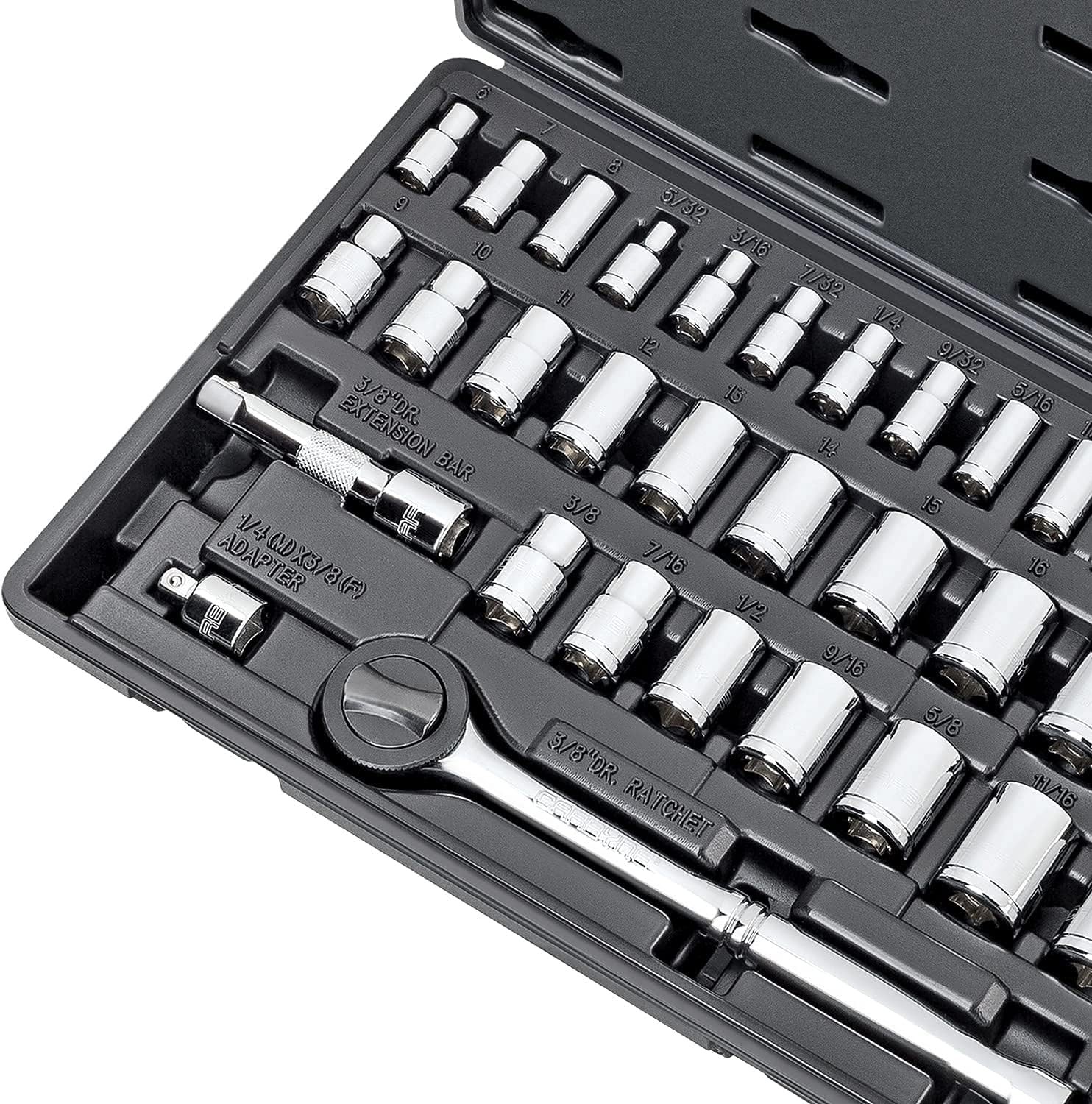 CARBYNE 1/4″ & 3/8″ Drive Socket & Ratchet Set – 34 Piece | SAE & One Size