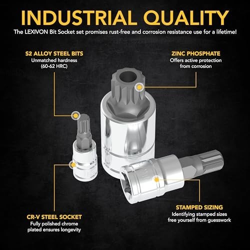 10-Piece Triple Square Spline Bit Socket Set, Premium S2 Steel, M4-M18, Storage