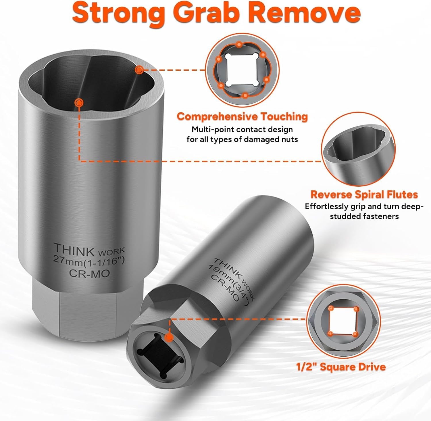 1/2 Inch Drive Lug Nut Extractor Set, Large Sizes, 10pcs Wheel Lock Removal Kit,