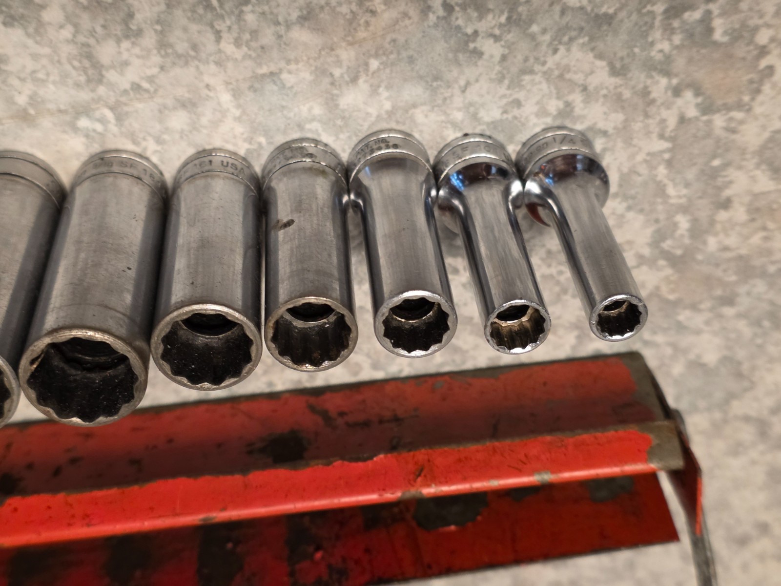 13Pc Snap On Underline DEEP SAE 1/4″-7/8 Socket Set Lot 12-PT 3/8” Drive w/Rack