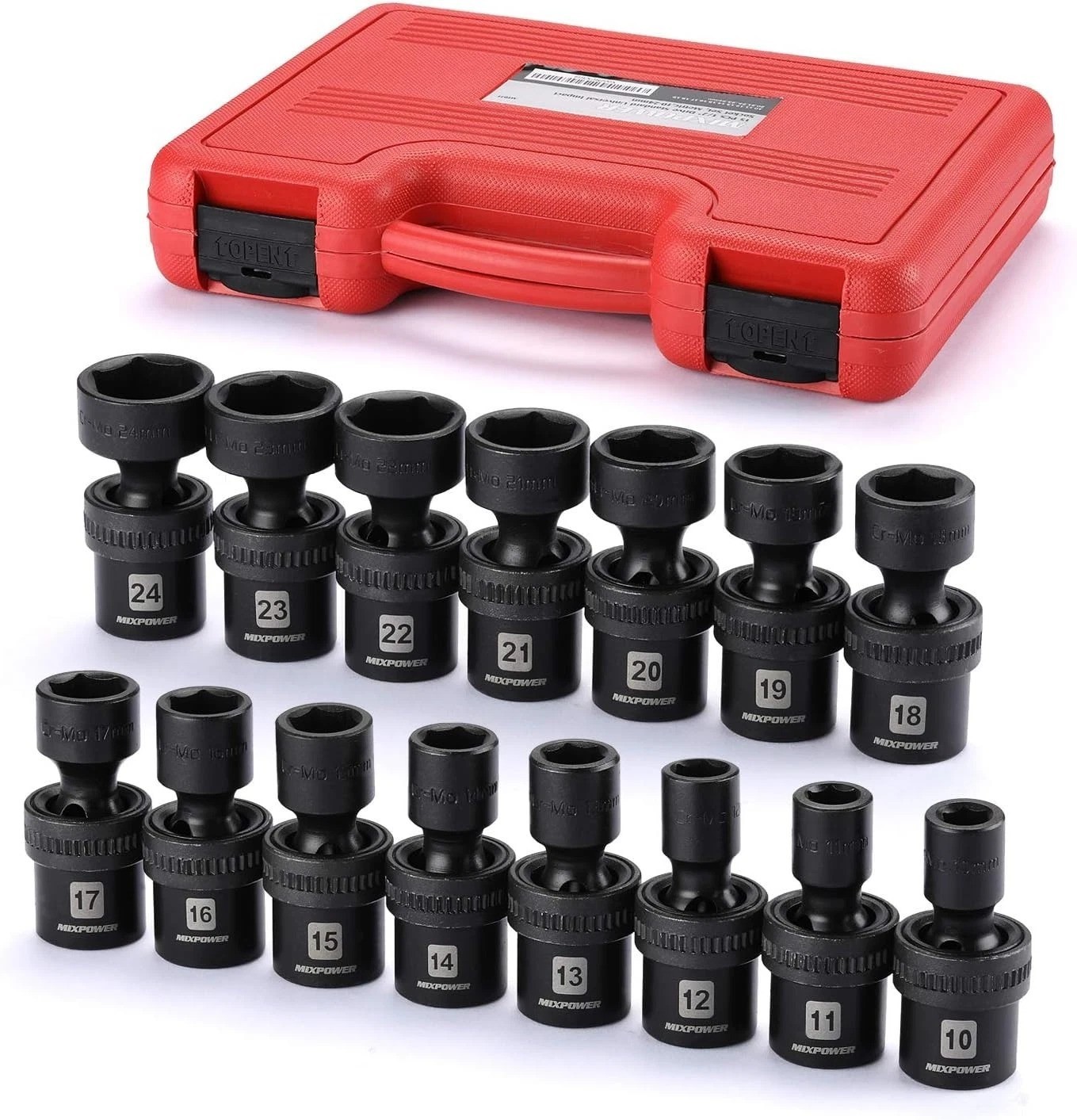 15-Piece Universal Impact Socket Set, Metric, Swivel Socket