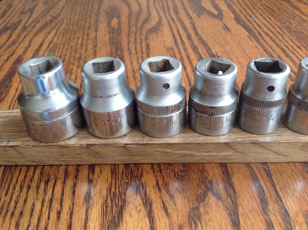 9 Elora Chrome Sockets 1-1/8″ To 7/16″ AF With 1/2″ Drive. C.