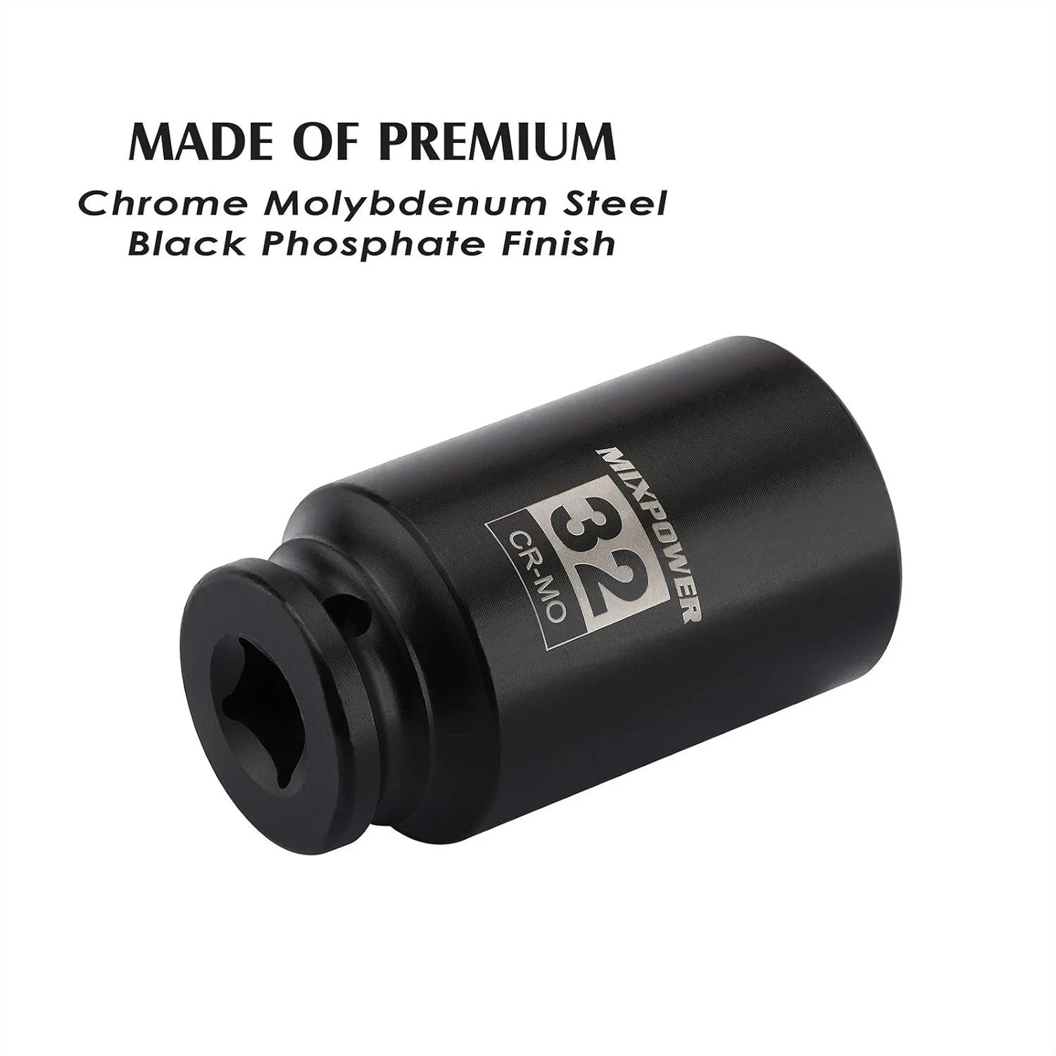 1/2″ Drive Deep Impact Socket, 32mm CR-MO with Black Phosphate Finish