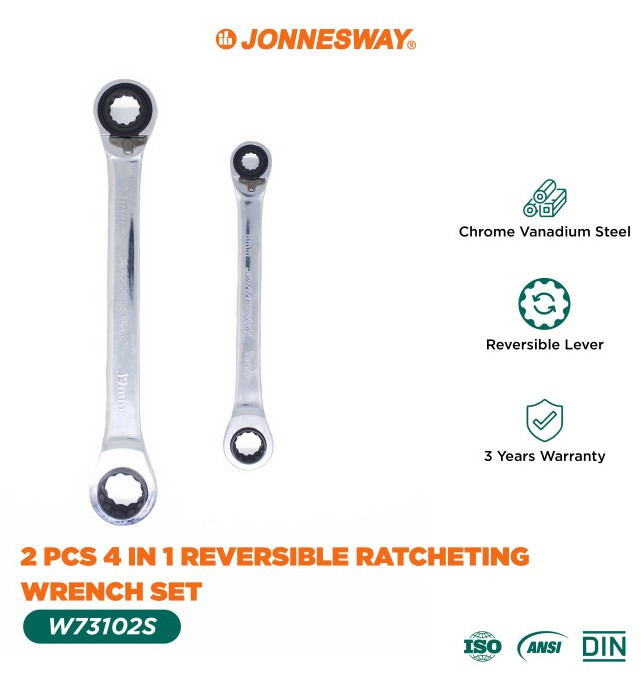 Jonnesway W73102S 4 IN 1 Reversible Ratcheting Wrench MM 8X10,12×13,14×17,18×19