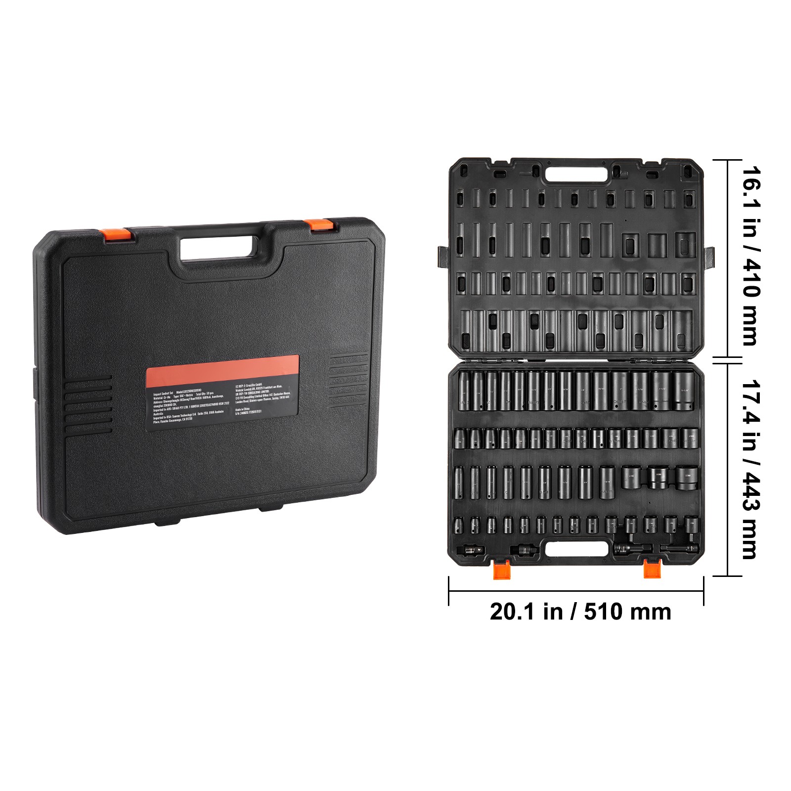 Uimoso 59-Piece Impact Socket Set with 6-Point Design, 3/8″ & 1/2″ Drive
