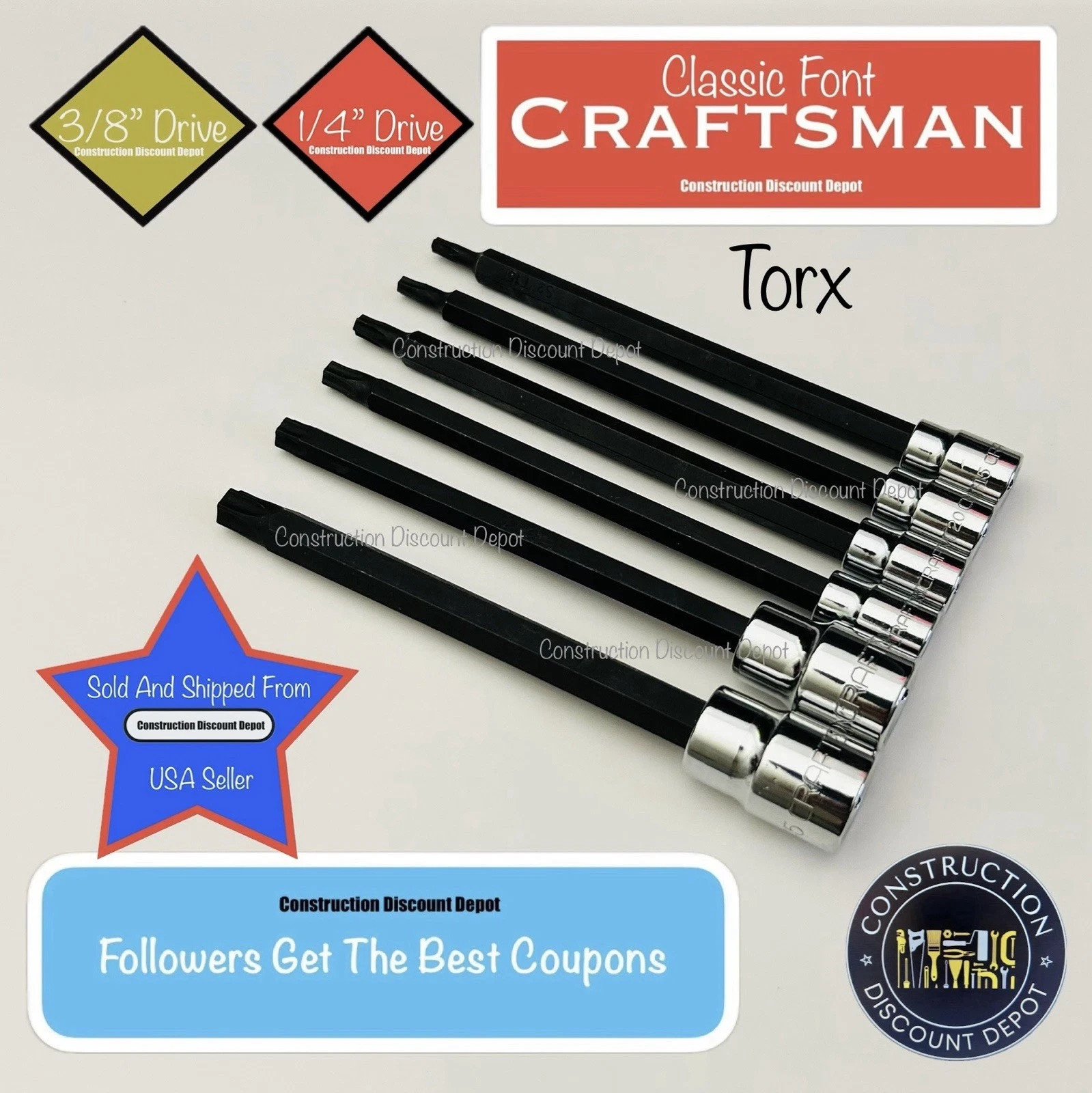 16 Craftsman 1/4″ In & 3/8″ In. Drive Metric SAE Torx Hex Bit LONG Socket Set