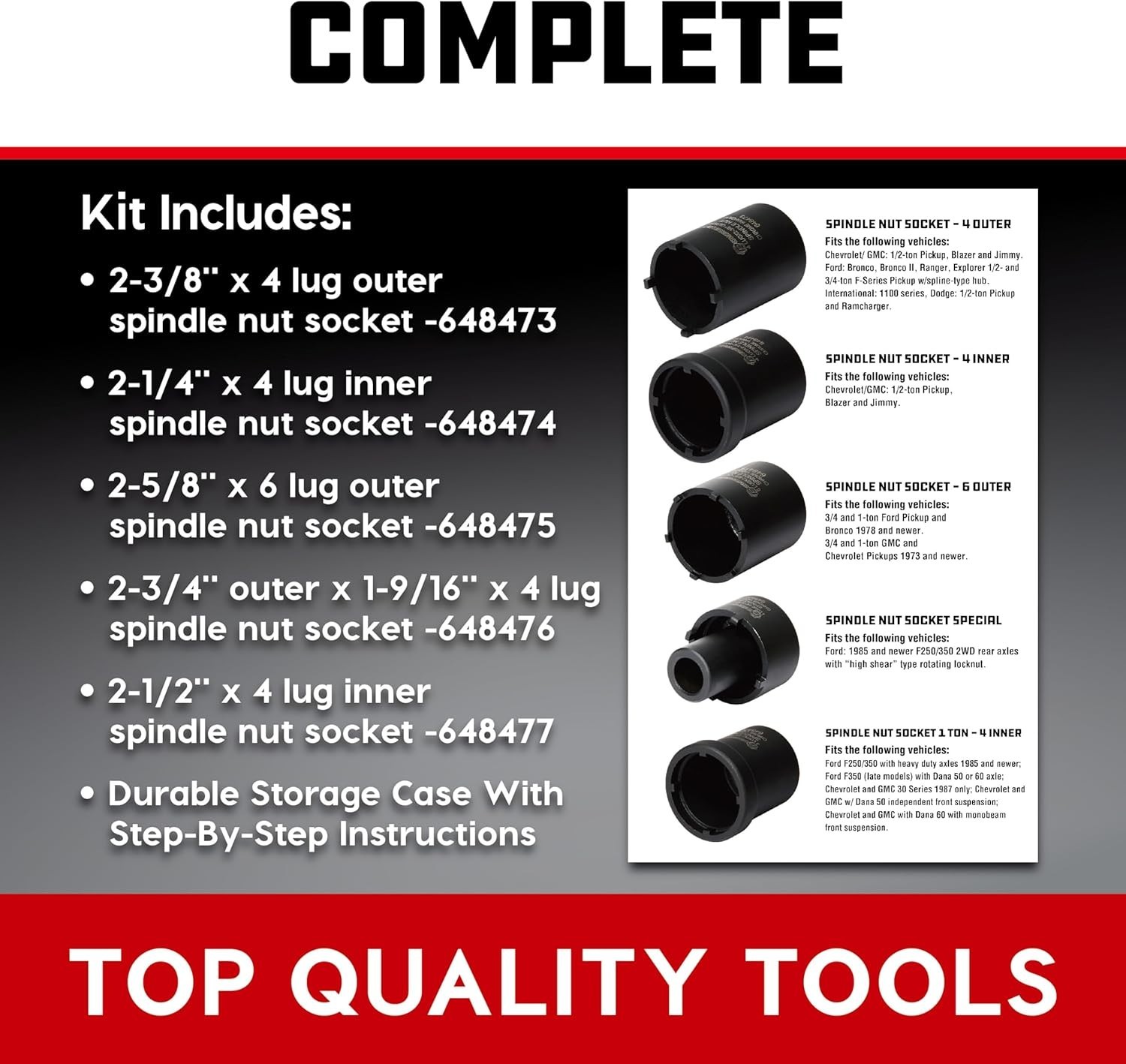 5-Piece Spindle Nut Socket Set for Easy Removal of 4WD Nuts – Durable Design