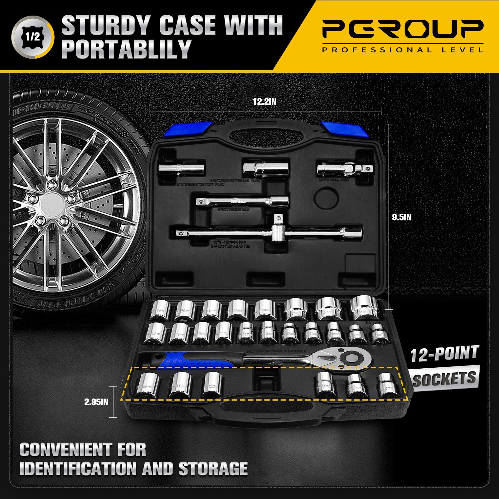 pgroup 32Pcs 1/2 inch Drive 8mm-32mm Metric socket set, with Ratchet Wrench