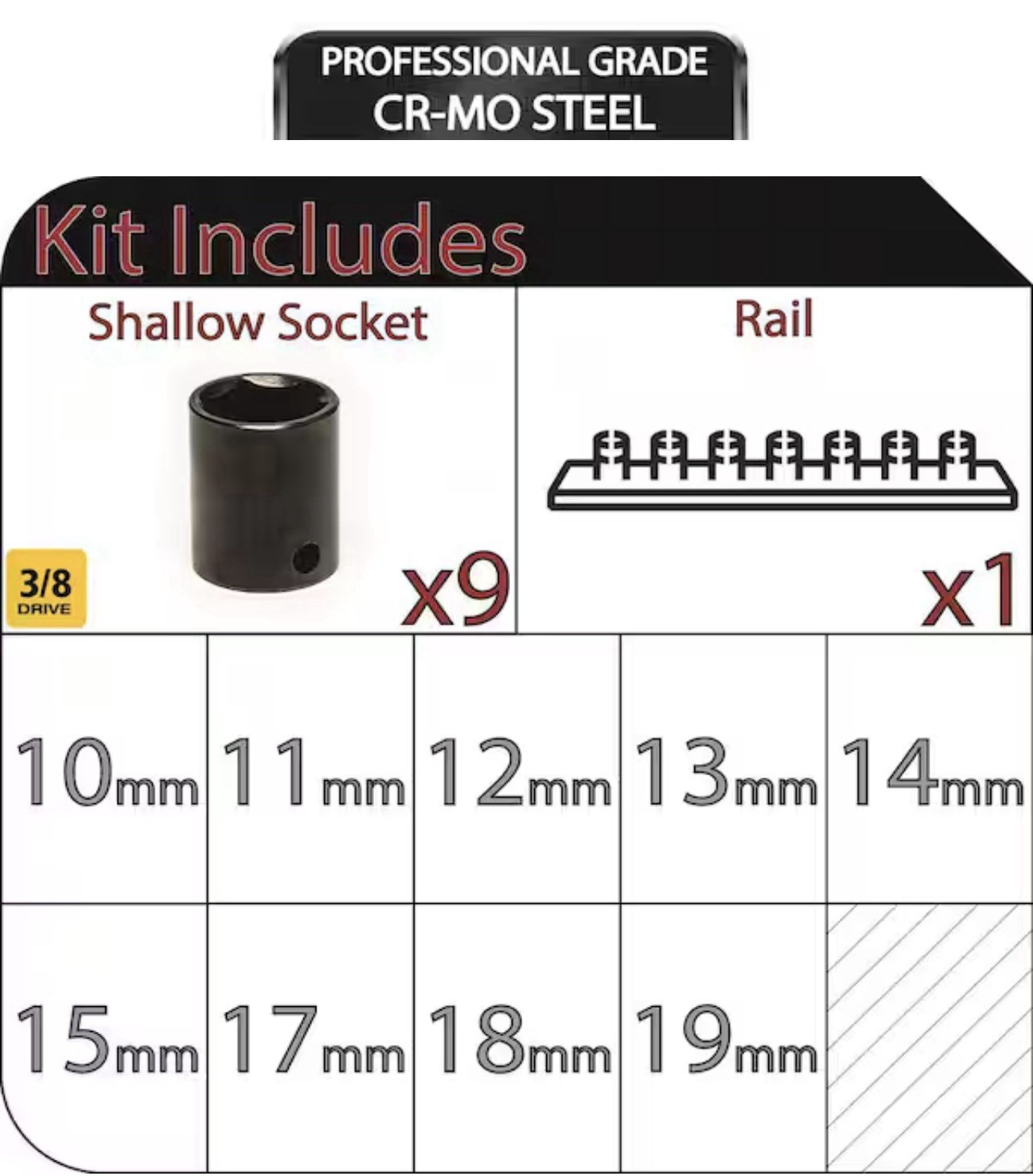 Husky 3/8 in. Drive Standard Metric 6-Point Impact Socket Set 9 Pc H3DIMSM9PC