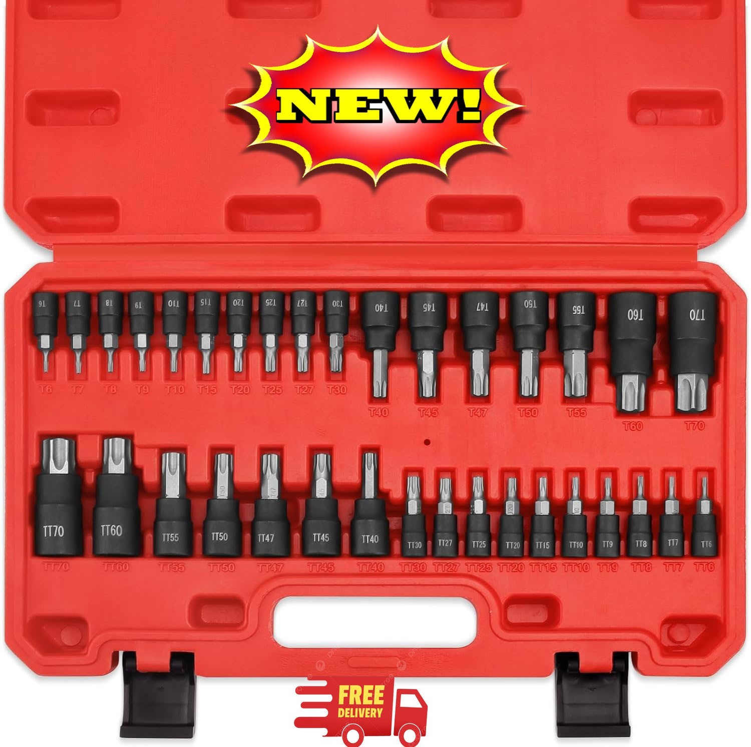 Juego de 34 puntas Torx, 1/4″, 3/8″ y 1/2″, juego de vasos de estrella sólida T6