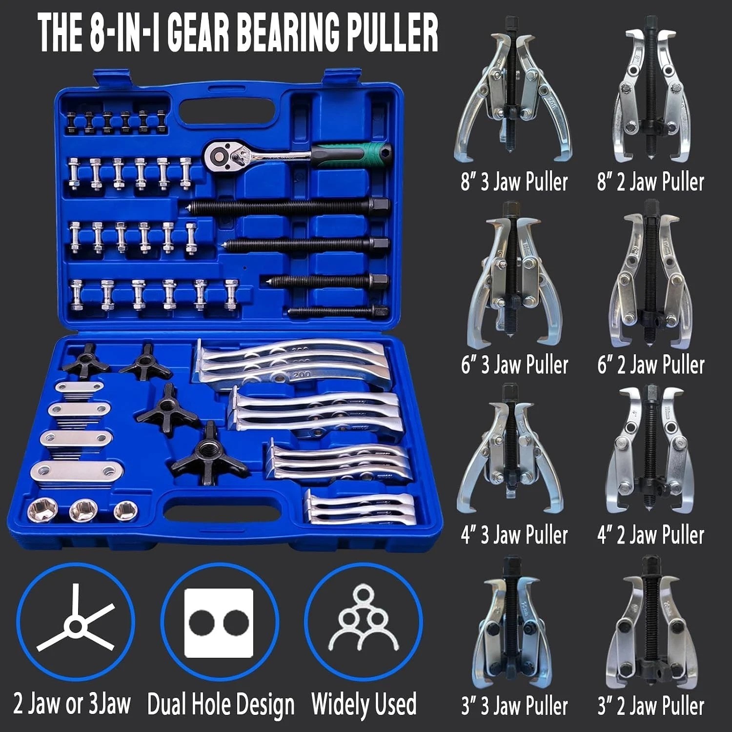 Versatile 8-in-1 Gear Puller Set 3″-8″ Cr-V Steel Mechanic’s Tool Kit