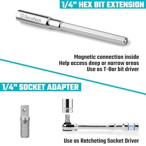 1/4 T-Handle Ratchet, Mini Ratchet Wrench with Hex Bit Extension Set, Compatibl