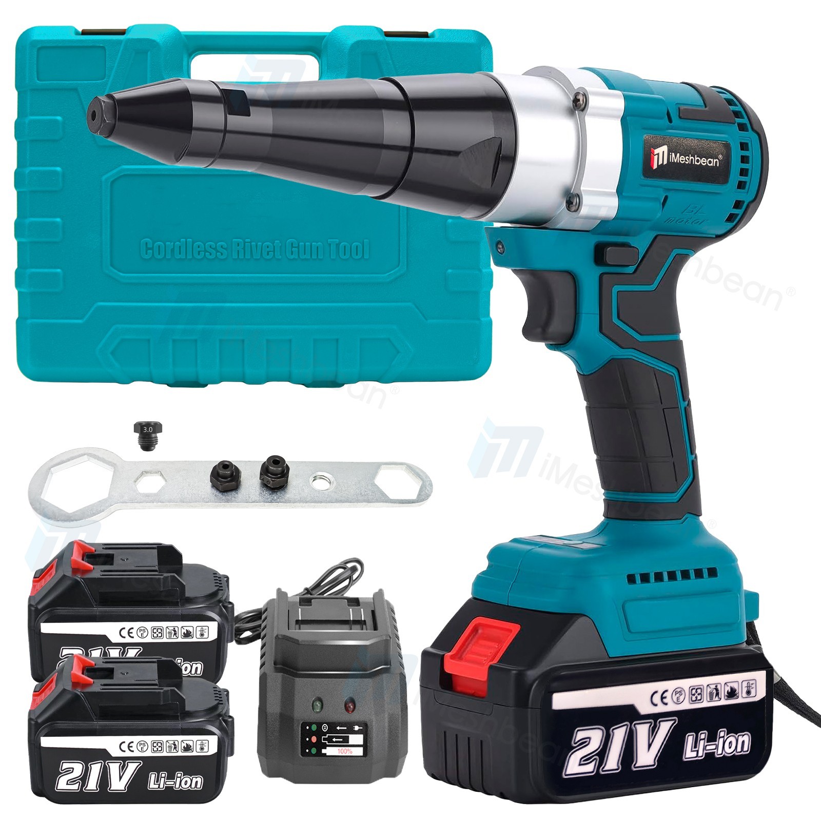 Cordless Rivet Gun 2×5.5Ah Battery Automatic Electric POP Blind Riveting Riveter