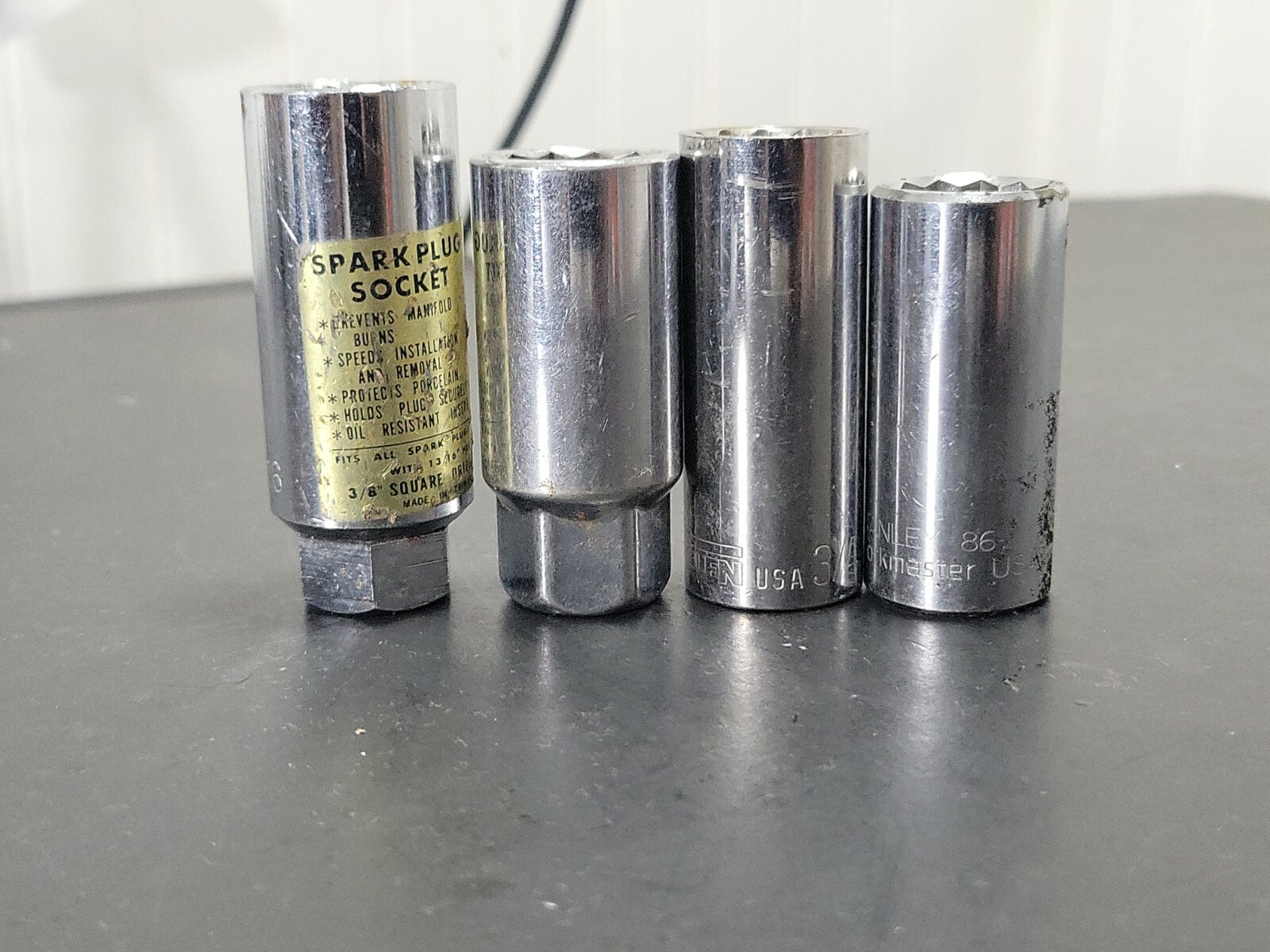 Lot of 4 Deep Sockets Spark Plug Socket 13/16″ 3/4″ SAE 3/8″ Drive 12 Point
