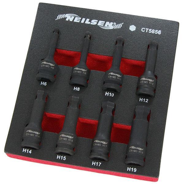 IMPACT BIT SOCKET SET HEX ALLEN BALL END 8PC 1/2″ DR 78MM LONG 6MM – 19MM