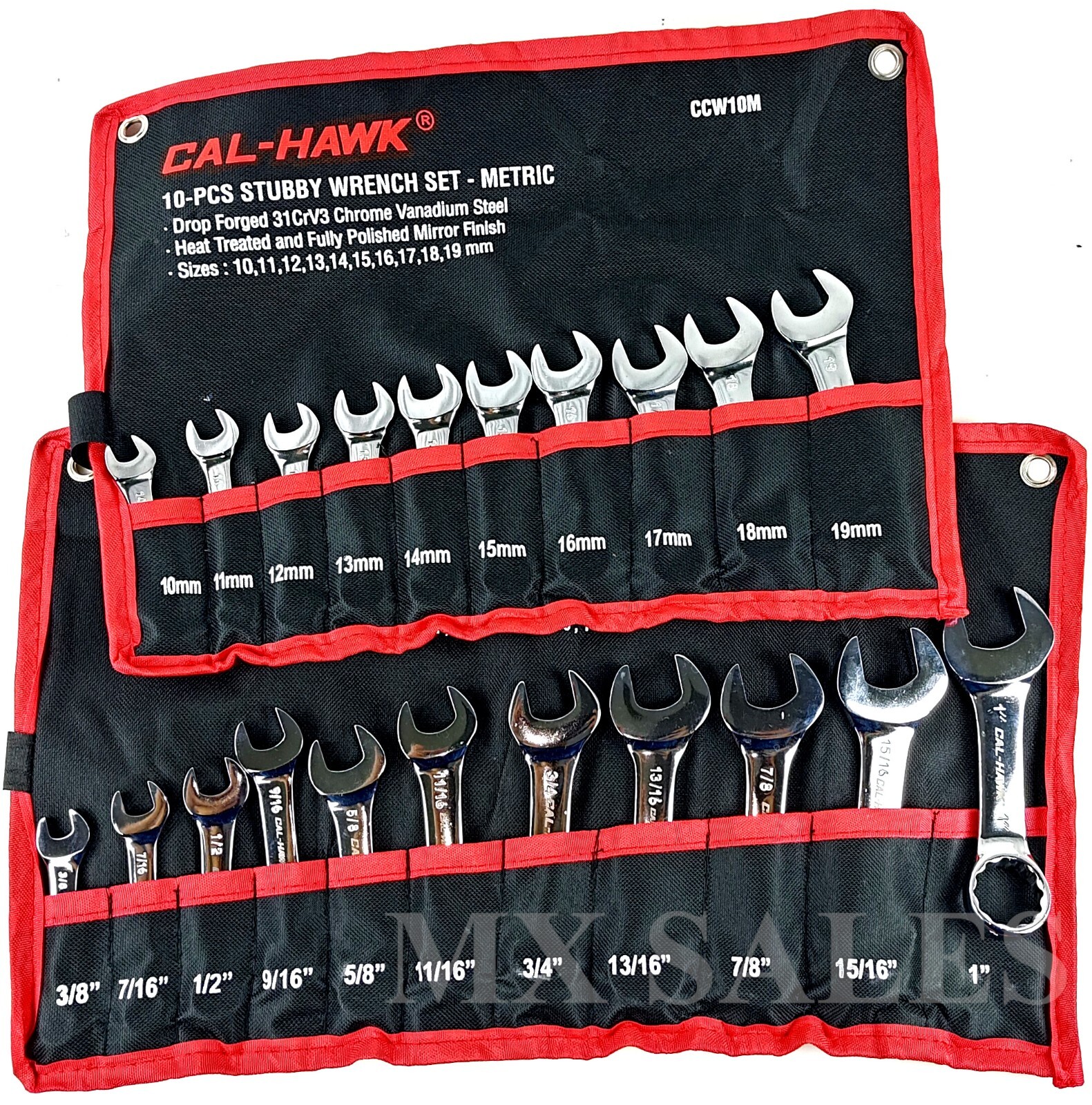 21 pc Stubby Combination Wrench SET CR-V 12 POINT METRIC & SAE