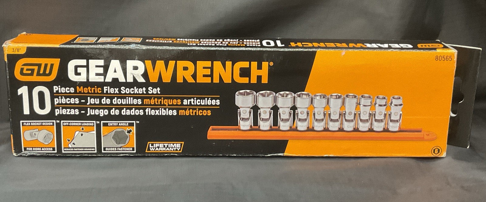 GearWrench 80565 10 Pc. 6 Pt. 3/8″ Metric Flex Socket Set NEW 10mm-19mm