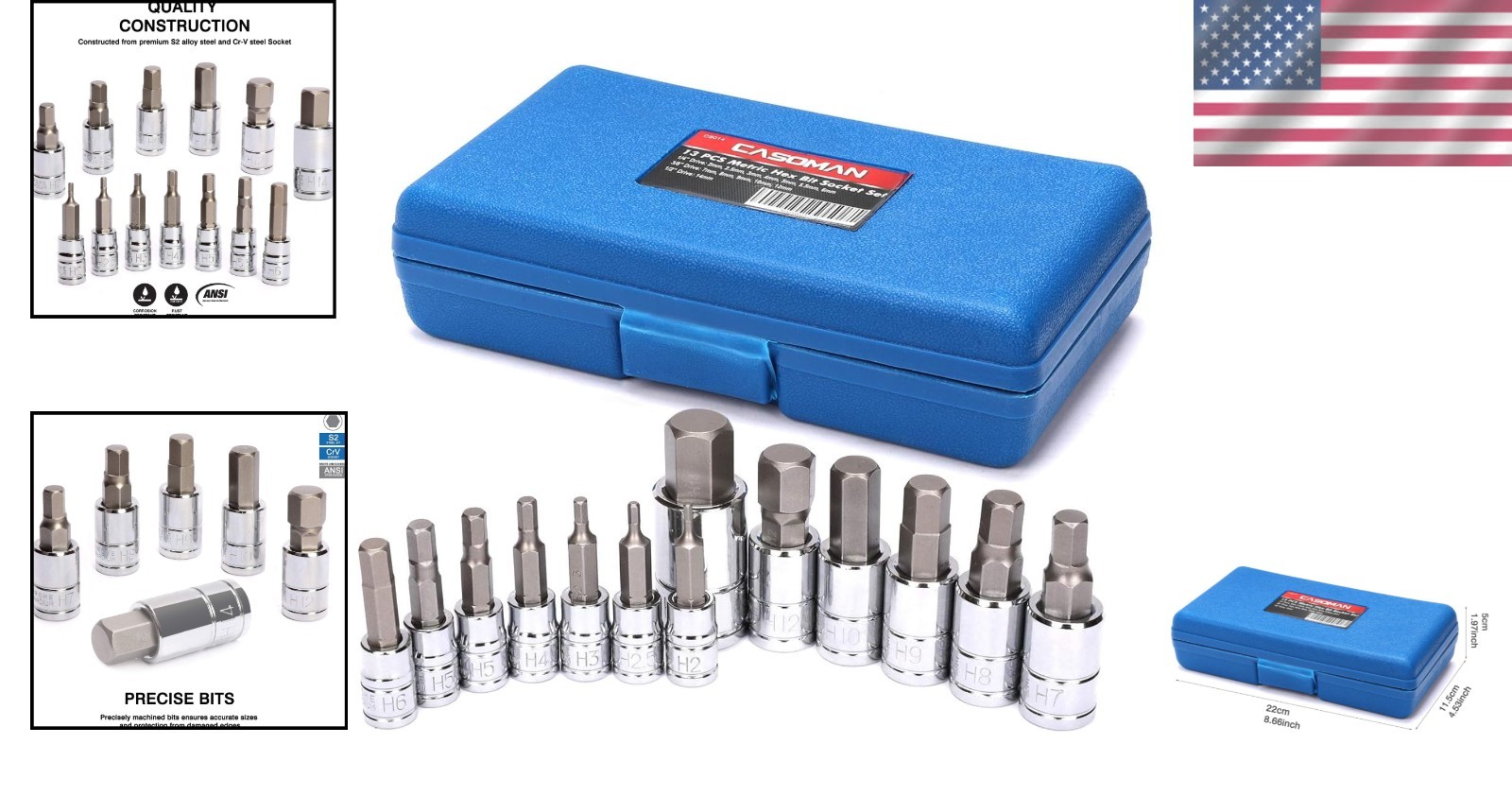 Efficient 13-Piece S2 Steel Hex Socket Set for Precision and Power, 2mm-14mm