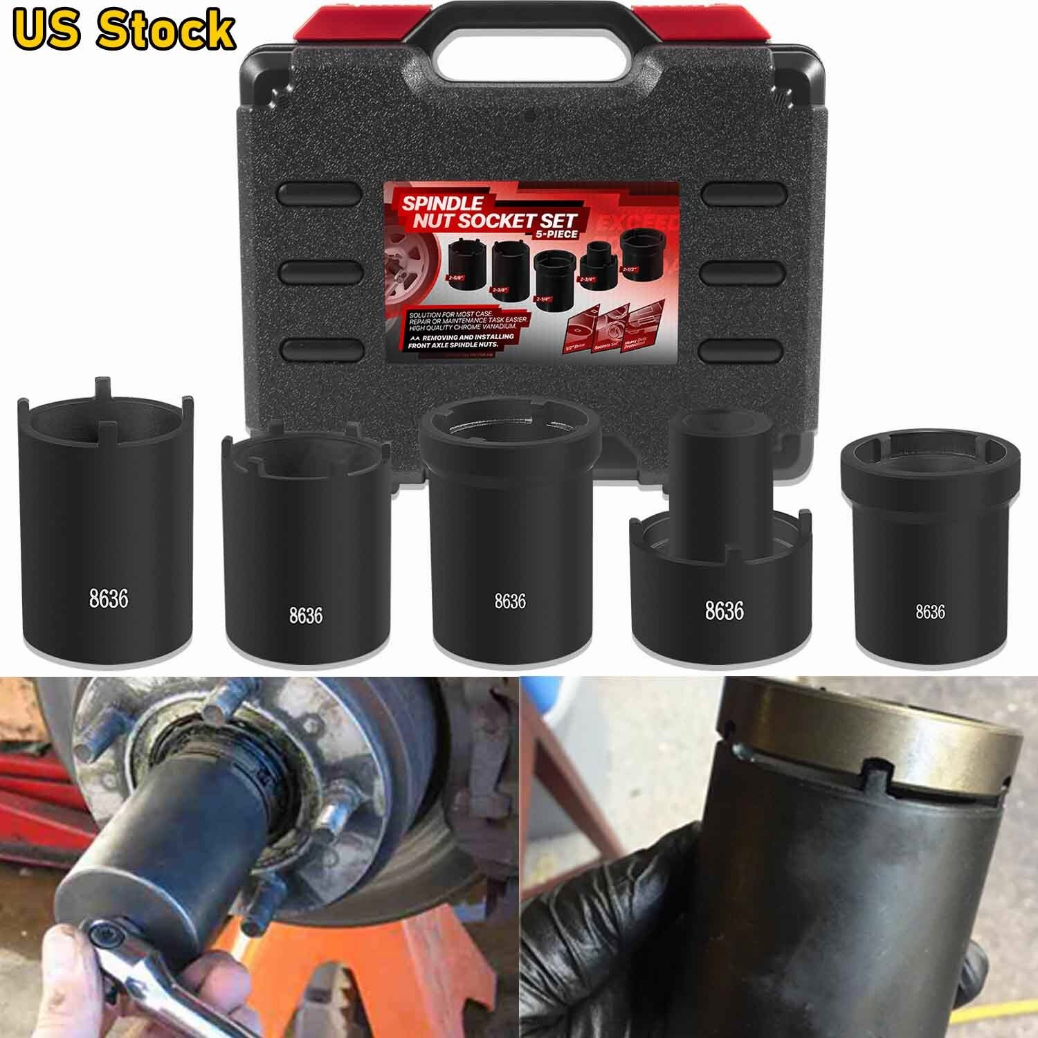 5pcs Spindle Nut Sockets Kit Axle Hub Nut Socket For Ford Dana 50/60, 1/2″ Drive