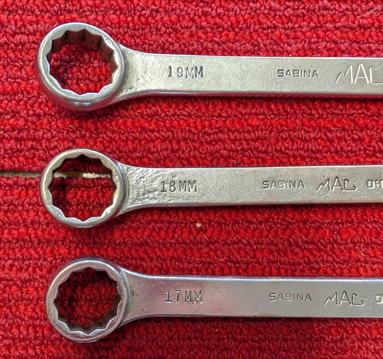 Set Of 6 Metric Combination MAC wrenches 19, 18, 17, 16, 15, 12
