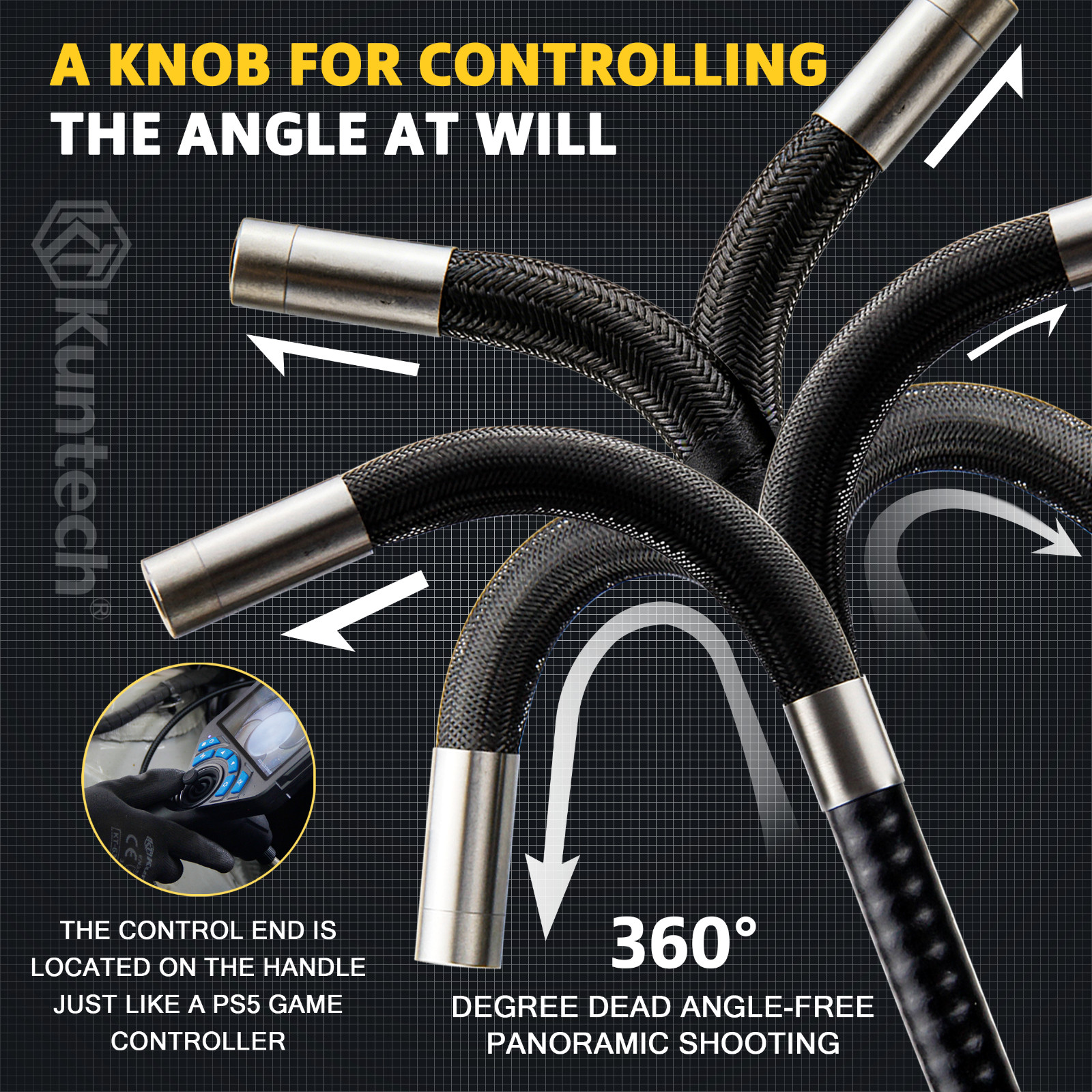 360° 4-Way 5in 1080P HD Articulating Borescope Industrial Endoscope Camera