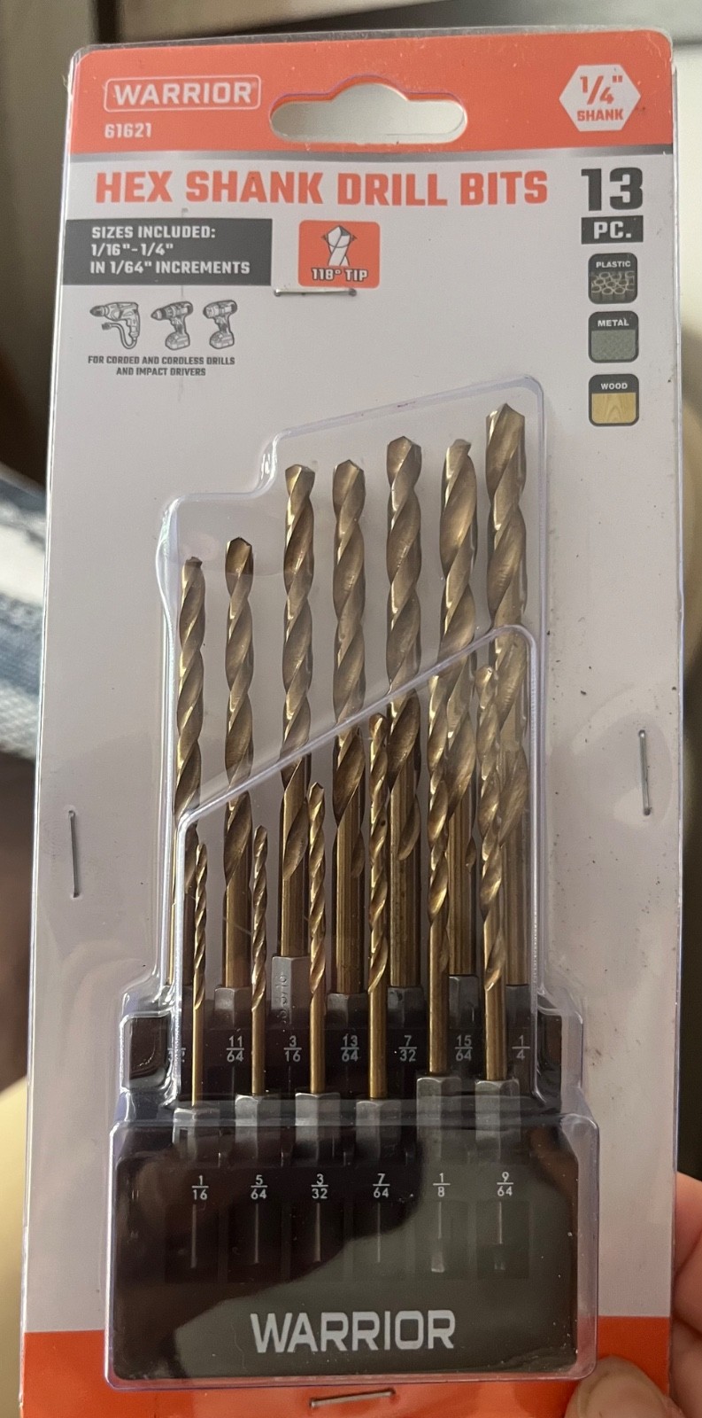 WARRIOR Titanium Hex Shank Drill Bit Set 13-Piece 1/4″ Shank #61621