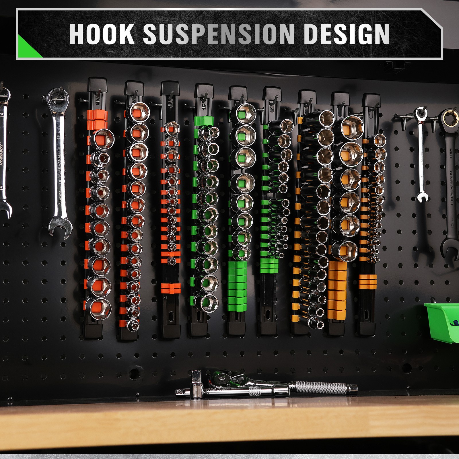 9PC Socket Organizer Holder Tool Storage Rail Rack 1/4″ 3/8″ 1/2″ Industrial 14″