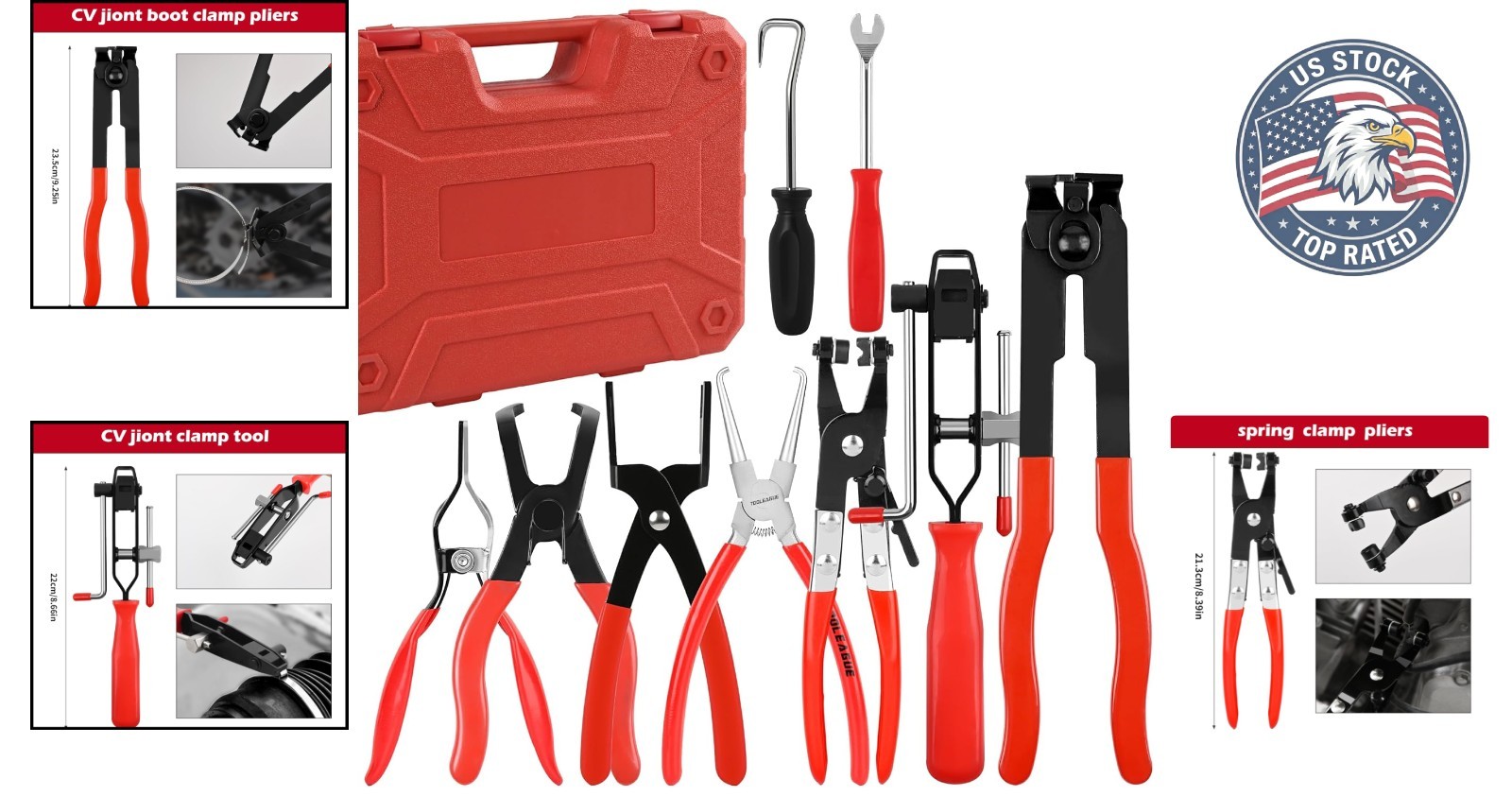9Pcs Gripped Fuel Line Disconnect Pliers Set – Durable Cr-V Steel with Case