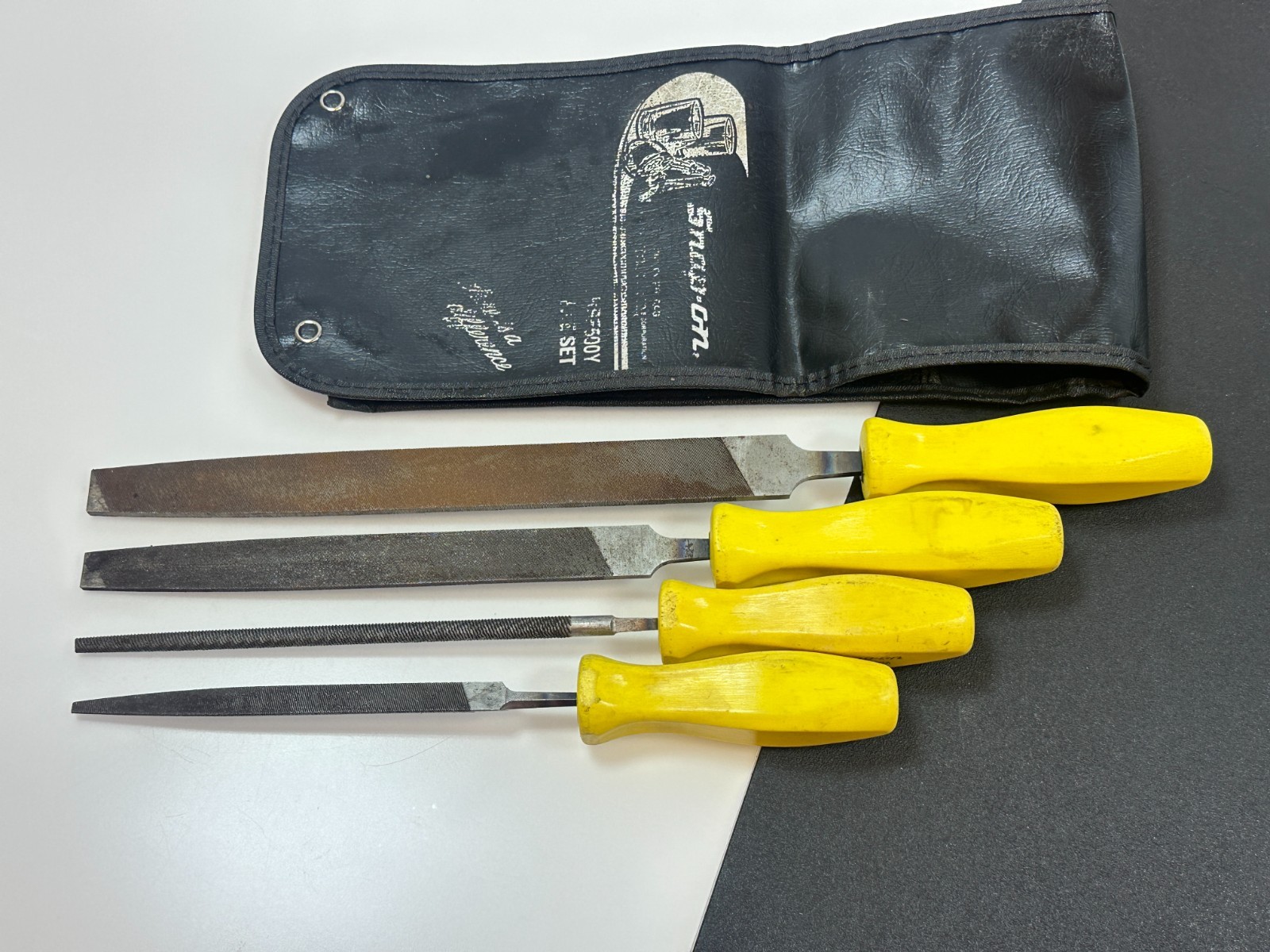 Snap-On Tools USA HBF500Y 4pc CLASSIC YELLOW Hard Handle File Set & Kit Bag RARE