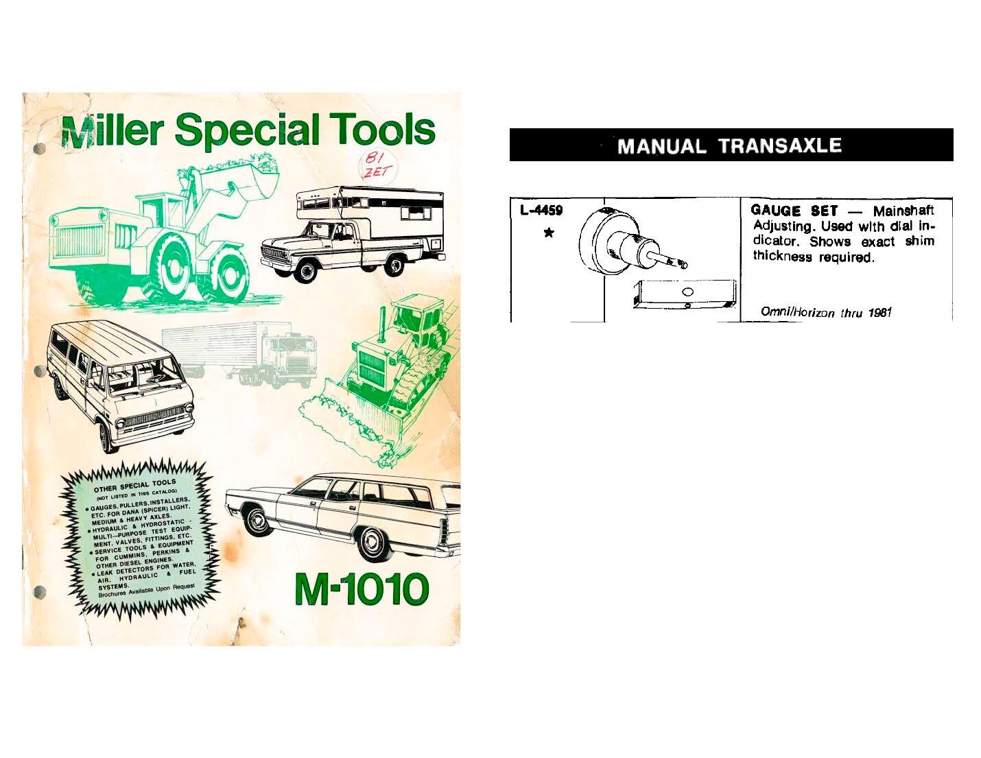 78-90 Dodge Omni Plymouth Horizon Transaxle Gauge Specialty Tool Miller L-4459