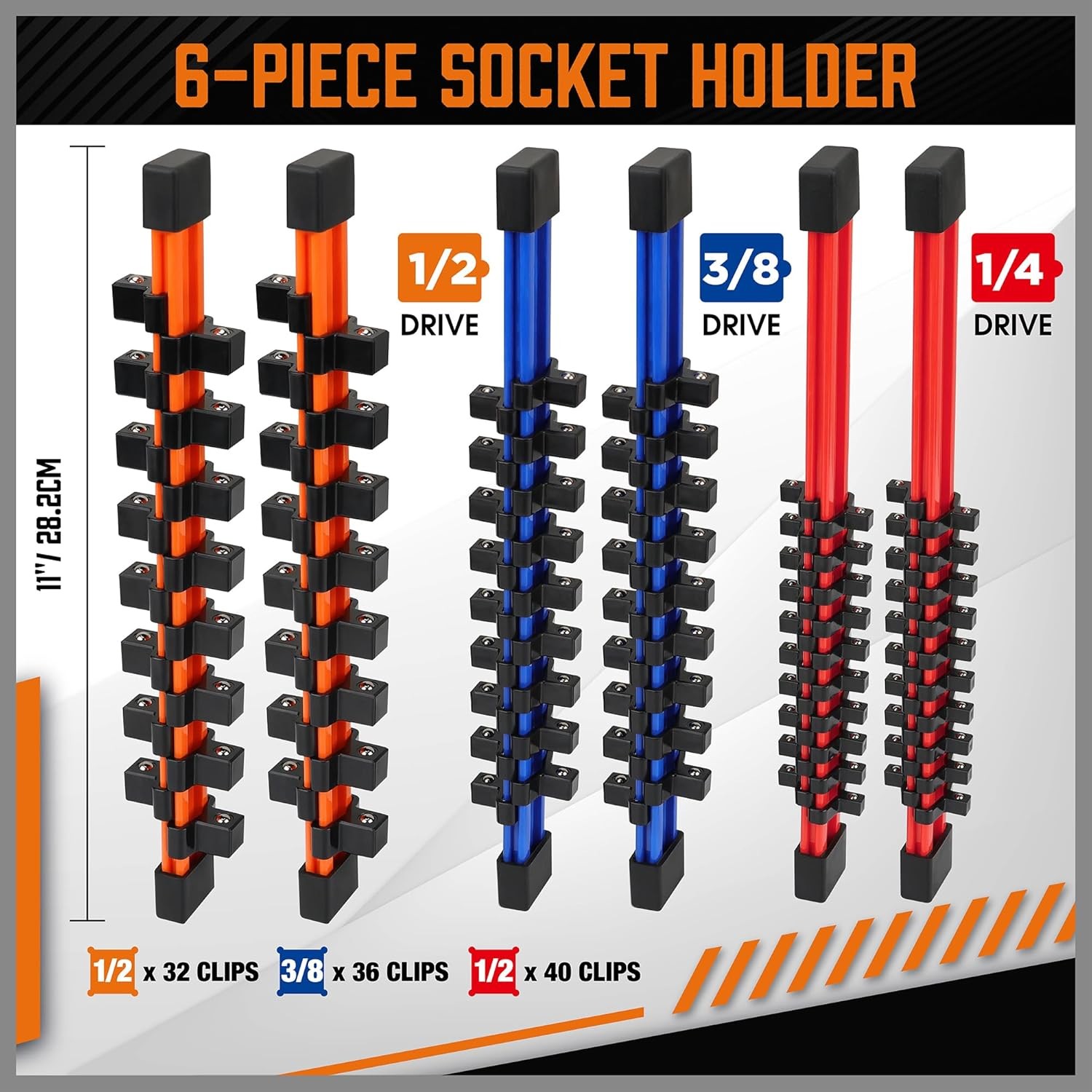 6Pcs Double Sided Socket Organizer, 1/4-Inch, 3/8-Inch, 1/2-Inch