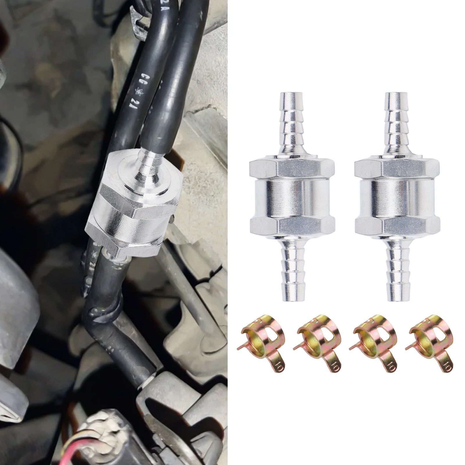 Fuel System Check Valves 2x6mm with 4 Clamps for Multiple Applications